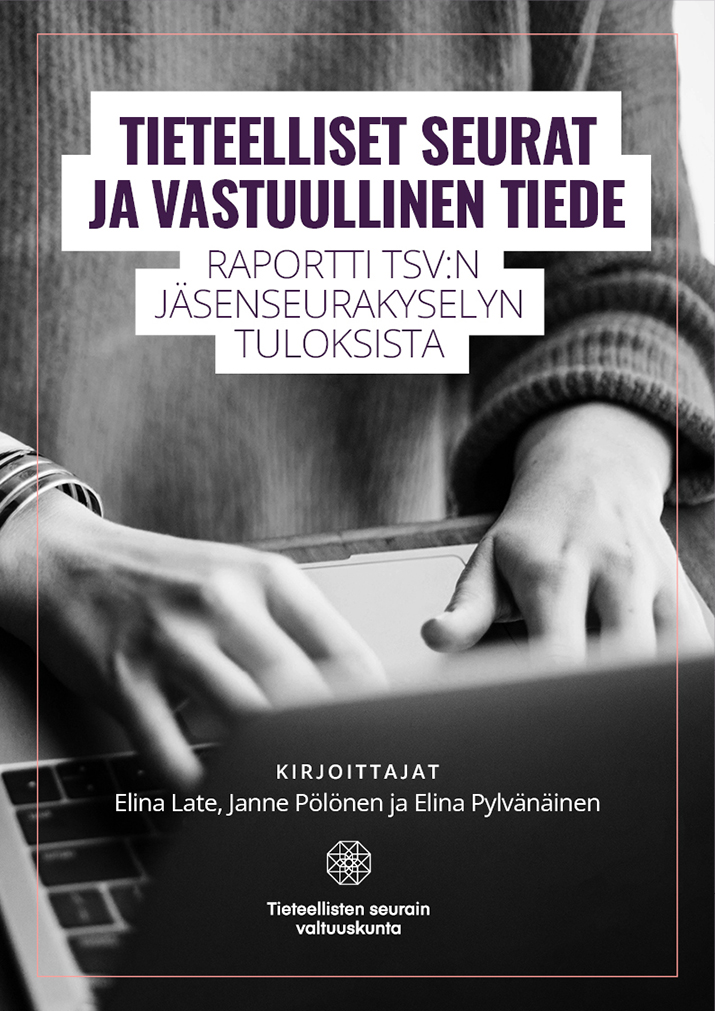 Raportin kansilehti: Taustalla tietokoneella kirjoittava henkilö ja etualalla raportin otsikko sekä kirjoittajien nimet.