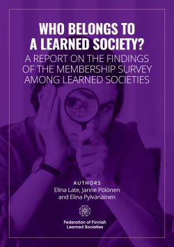 Front cover of the report: An image of a woman holding a magnifying glass on a violet background. There is also a name of the report and names of the authors.