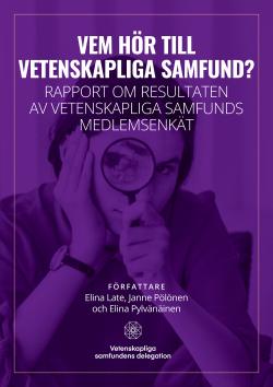Rapportens främre omslag: En bild av en kvinna som håller i ett förstoringsglas på en violett bakgrund. Det finns också ett namn på rapporten och namnen på författarna.